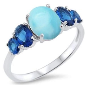 oval natural larimar & blue sapphirer ring